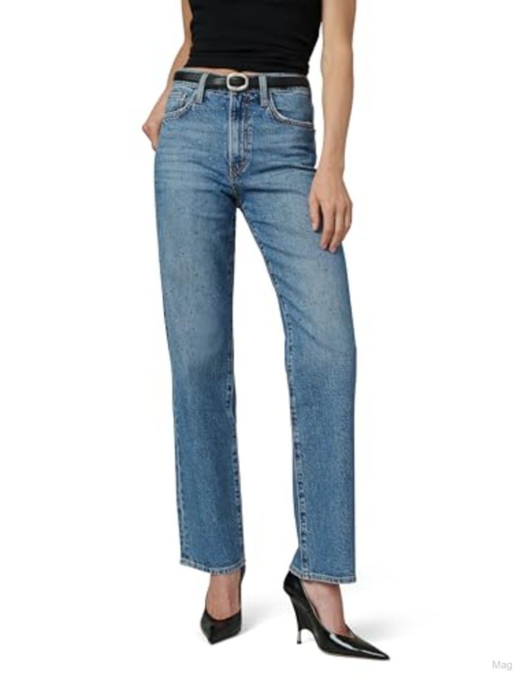 High Rise Straight Leg Jeans Stretch Denim Full Length